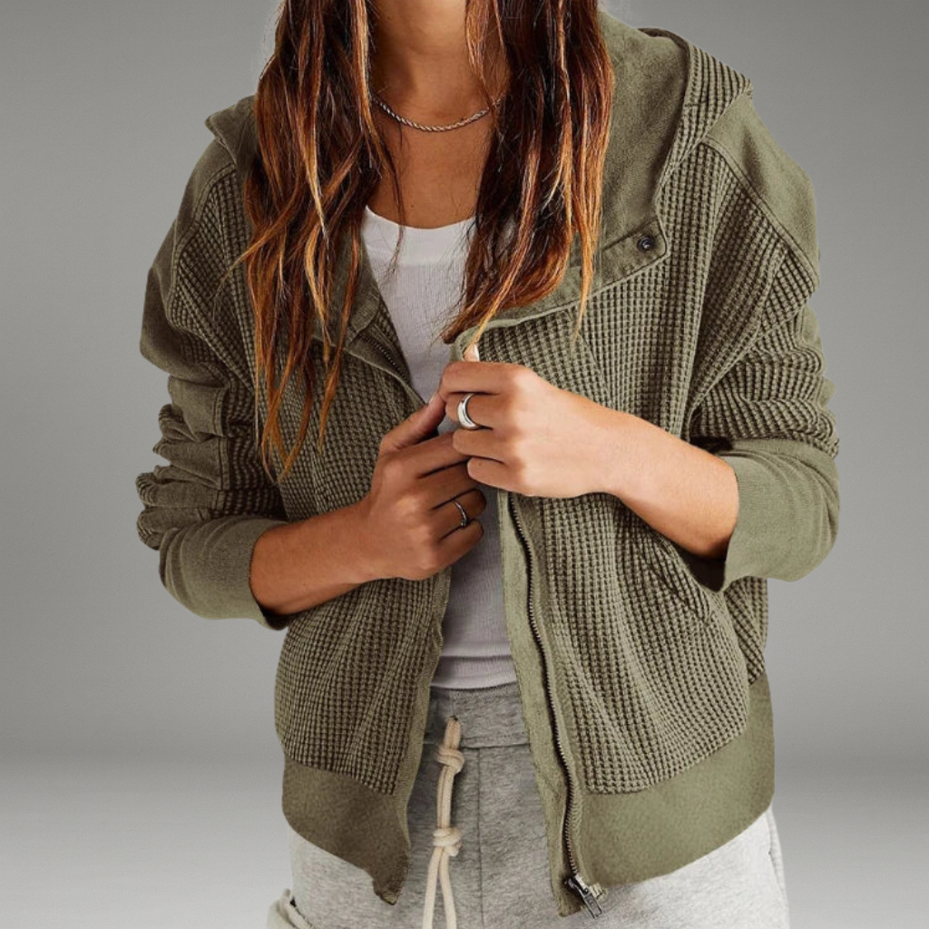 Women’s Waffle Hoodie with Zip Closure and Snug Hood