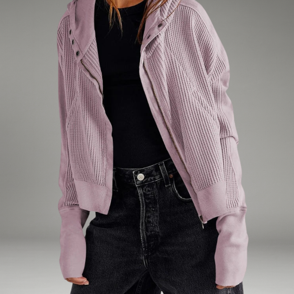 Women’s Waffle Hoodie with Zip Closure and Snug Hood