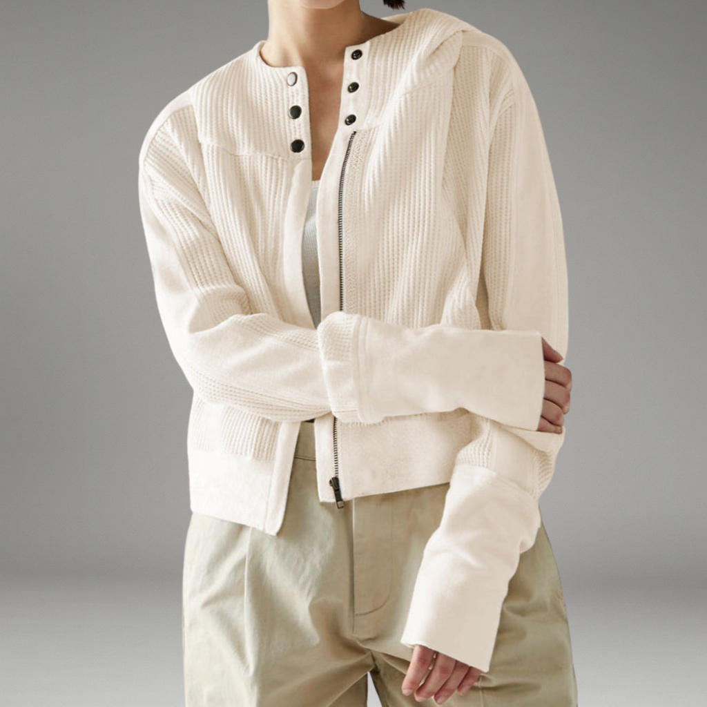 Women’s Waffle Hoodie with Zip Closure and Snug Hood