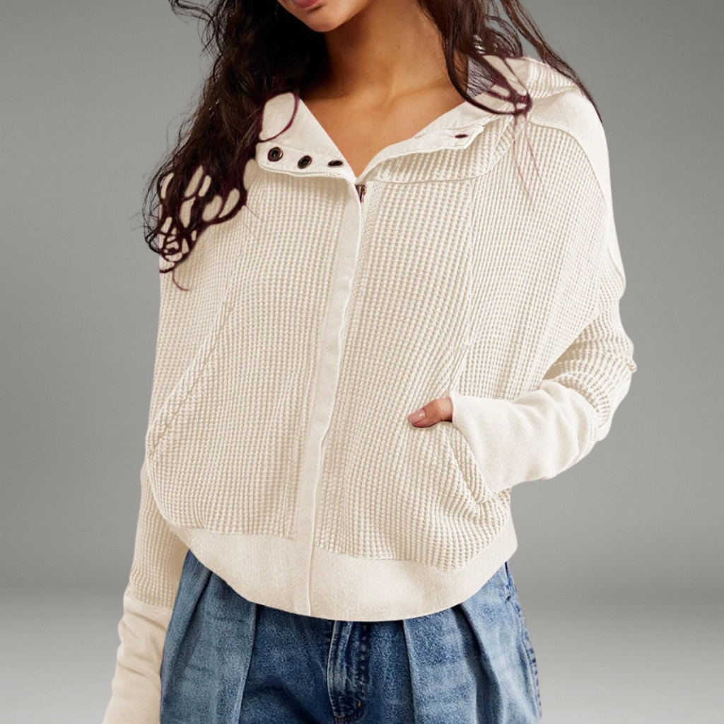 Women’s Waffle Hoodie with Zip Closure and Snug Hood