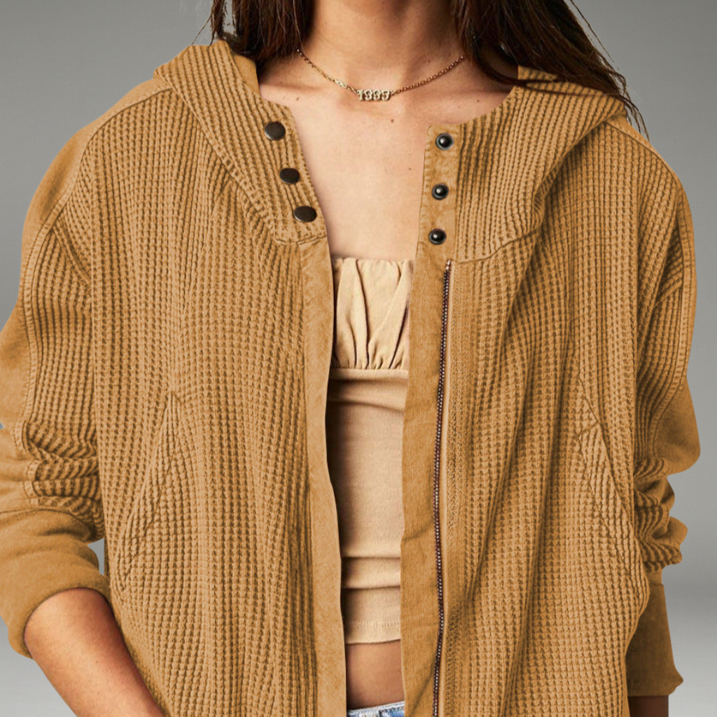 Women’s Waffle Hoodie with Zip Closure and Snug Hood