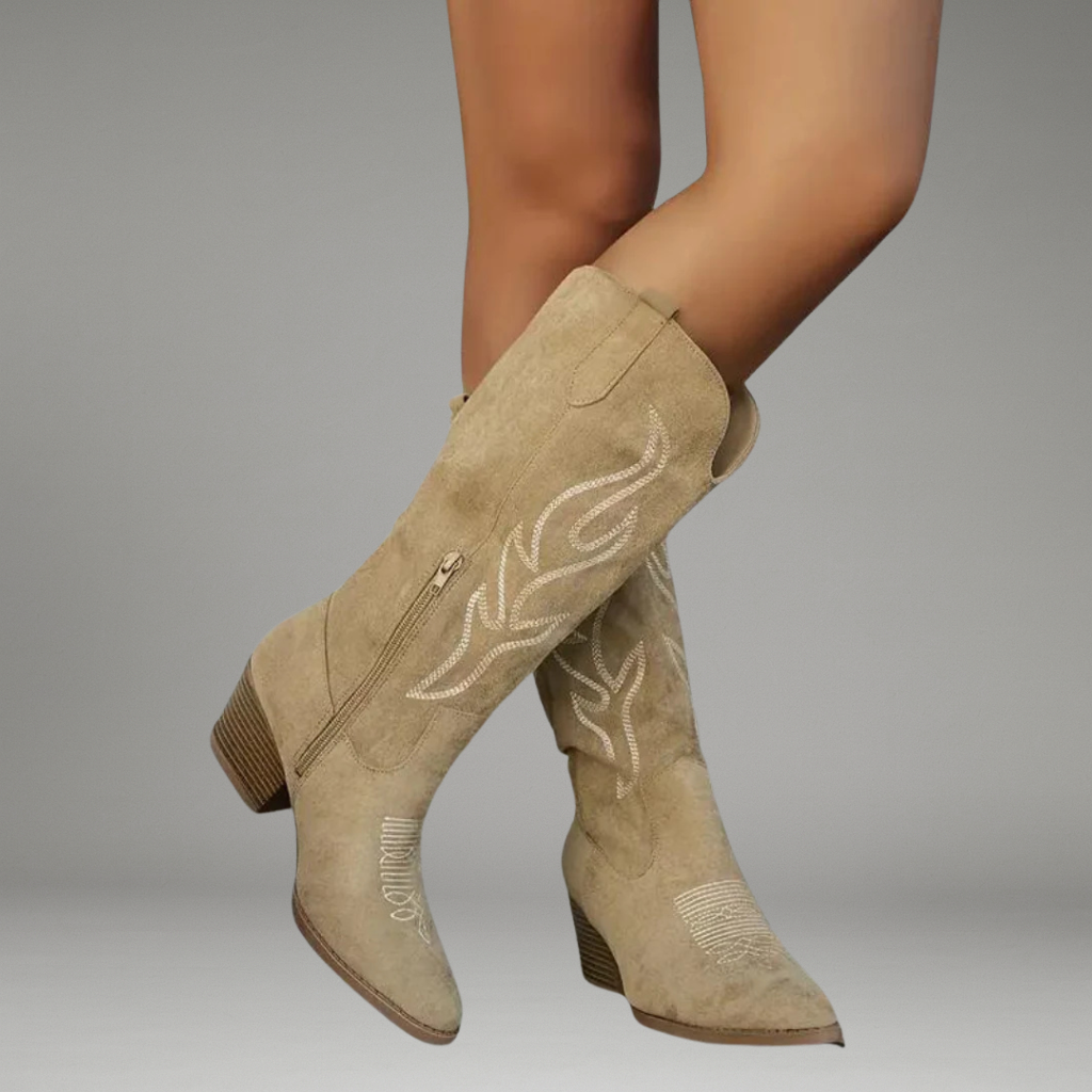 Women’s Western Cowboy Boots with Pointed Toe and Side Zip