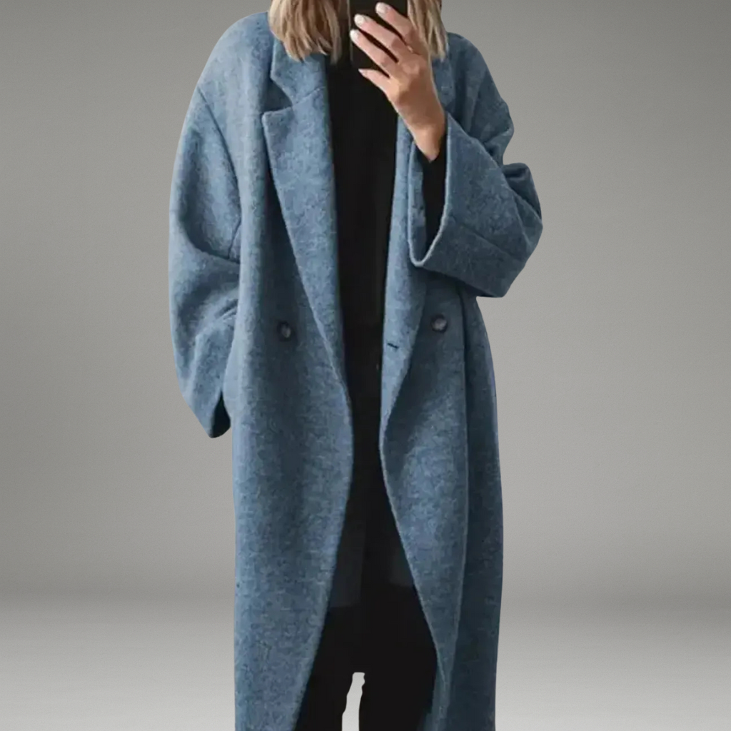 Women’s Long Coat with Button Front and Side Pockets