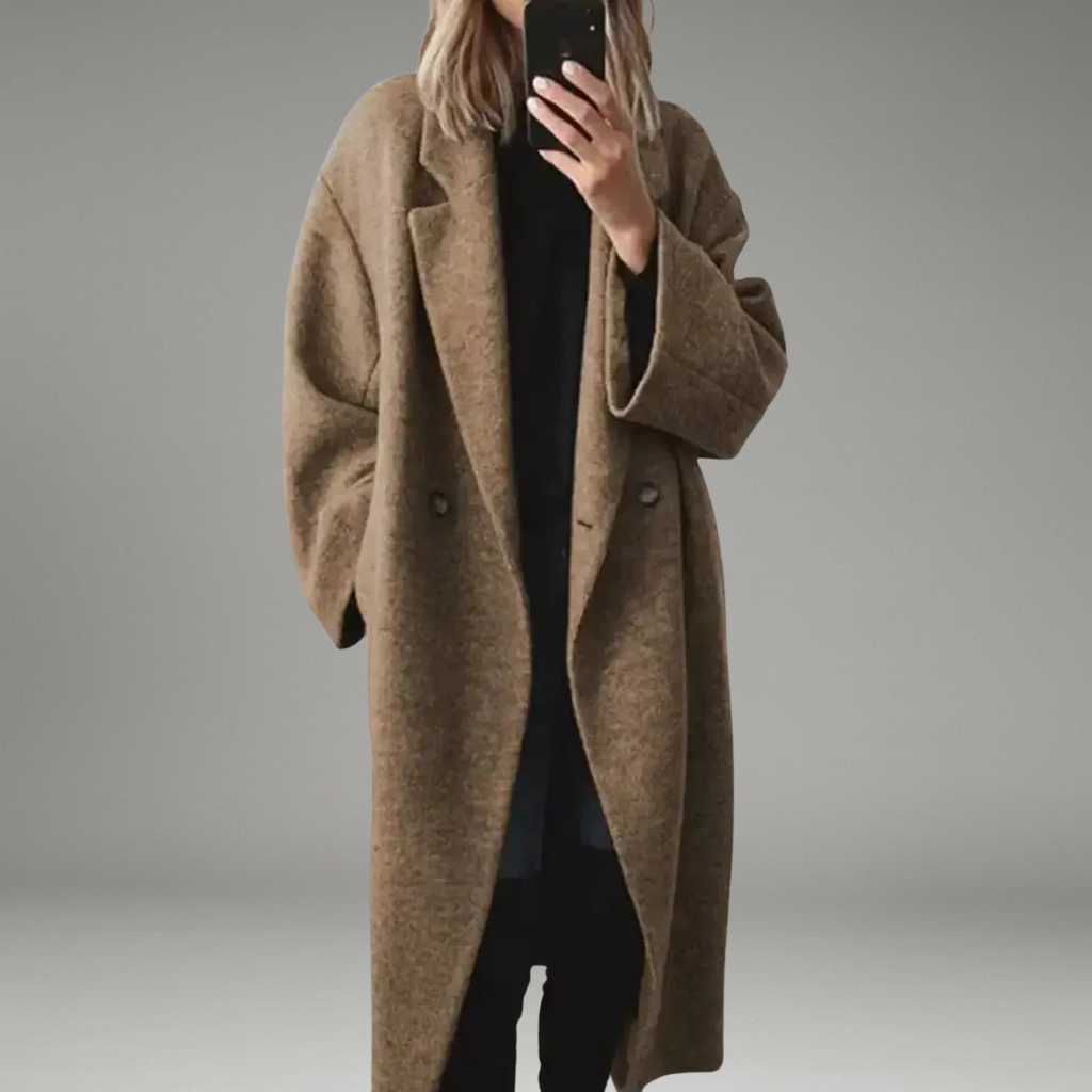 Women’s Long Coat with Button Front and Side Pockets