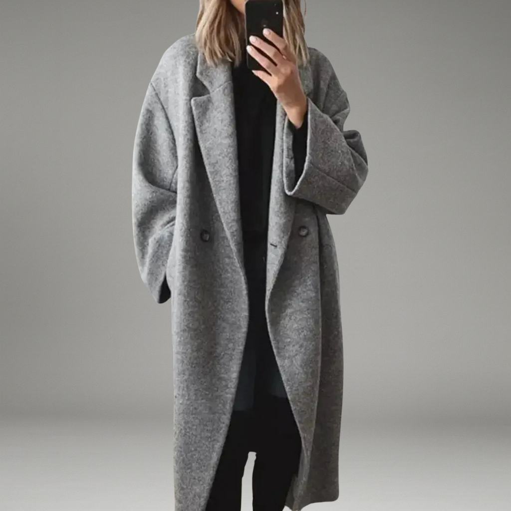 Women’s Long Coat with Button Front and Side Pockets