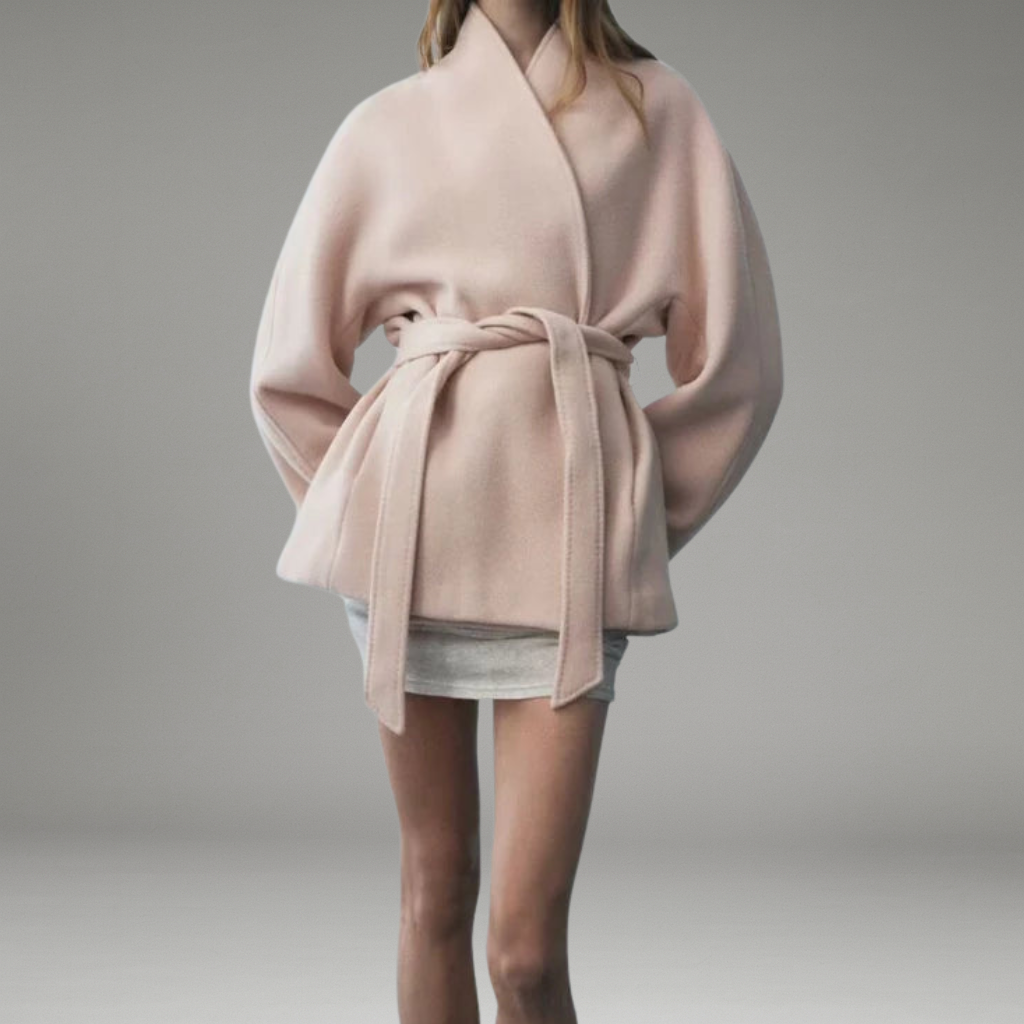 Women’s Wrap Coat with Belted Waist and Open Front