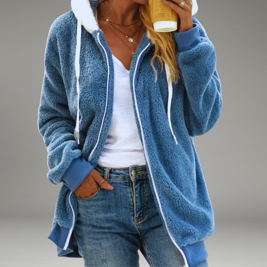 Women’s Zip Hoodie with Drawstring Hood and Ribbed Cuffs