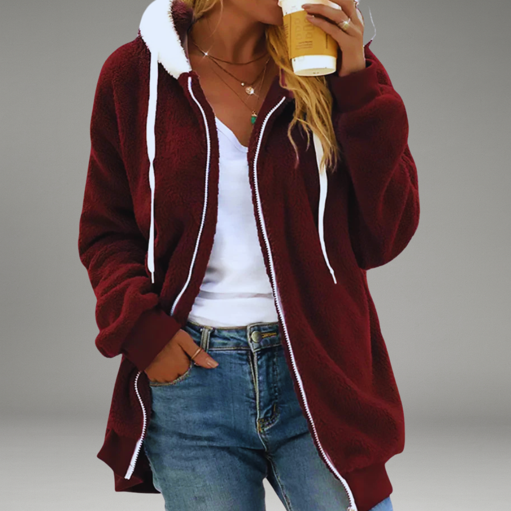Women’s Zip Hoodie with Drawstring Hood and Ribbed Cuffs